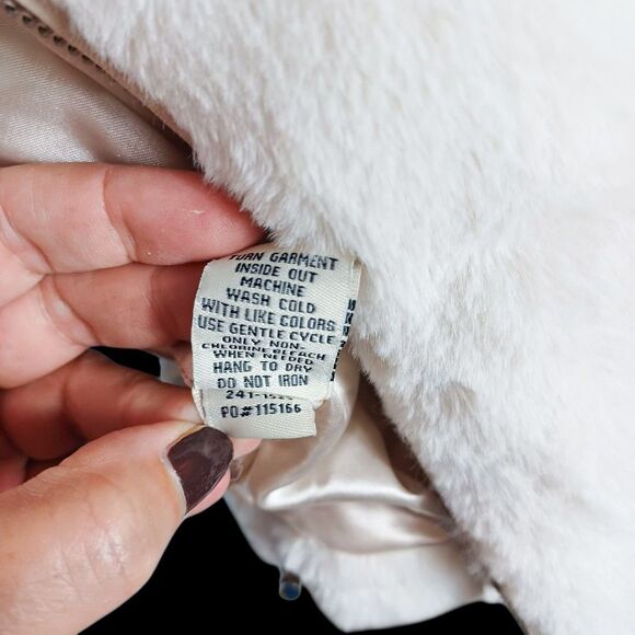 JouJou Women's M Cream Faux Fur Zip Hoodie Jacket Satin Lined Cozy Winter Coat - Picture 10 of 10